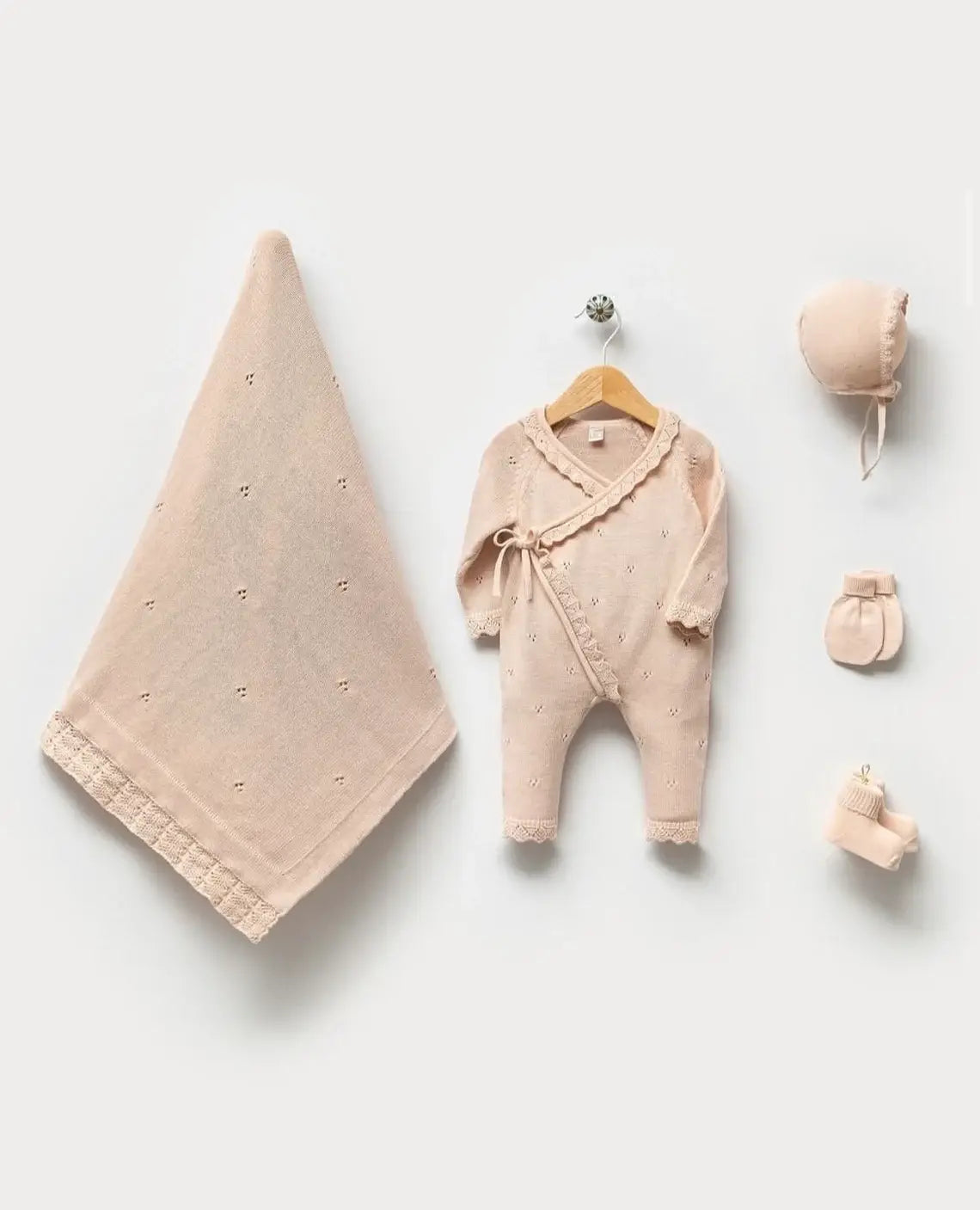 Knitted Newborn Baby Coming Home Outfit Layette Set Cotton