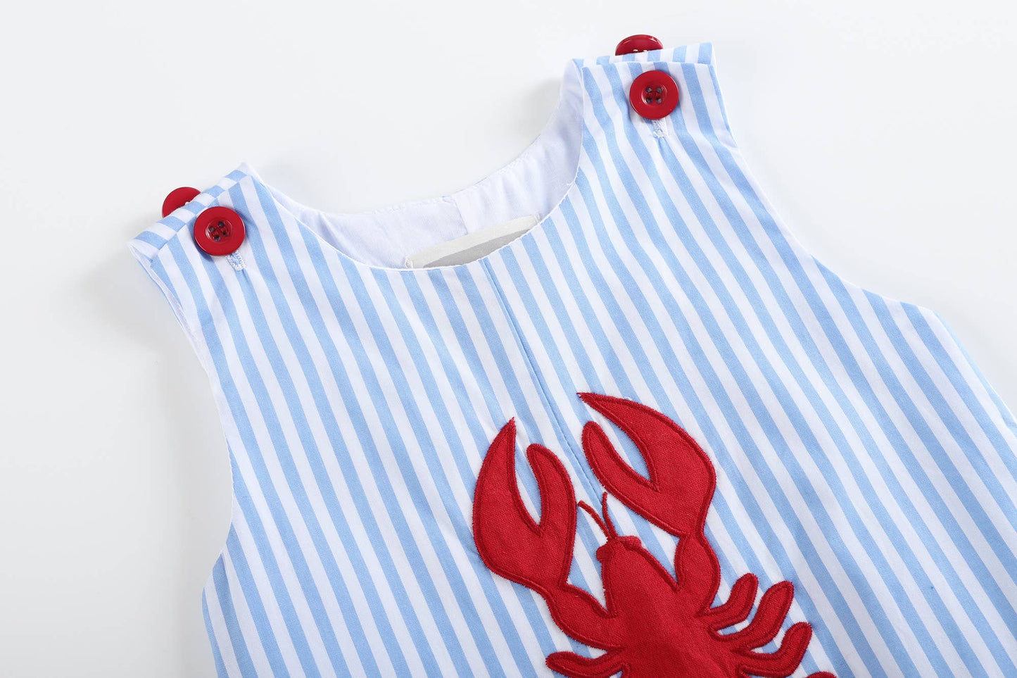 Blue Striped Lobster Applique Shortalls