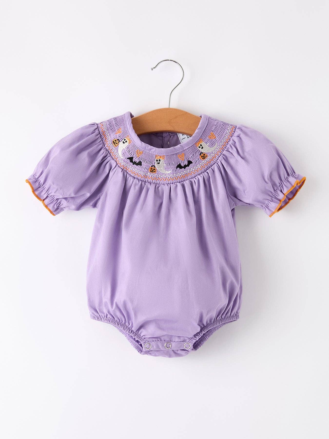 Purple Halloween Smocked Embroirdered Romper