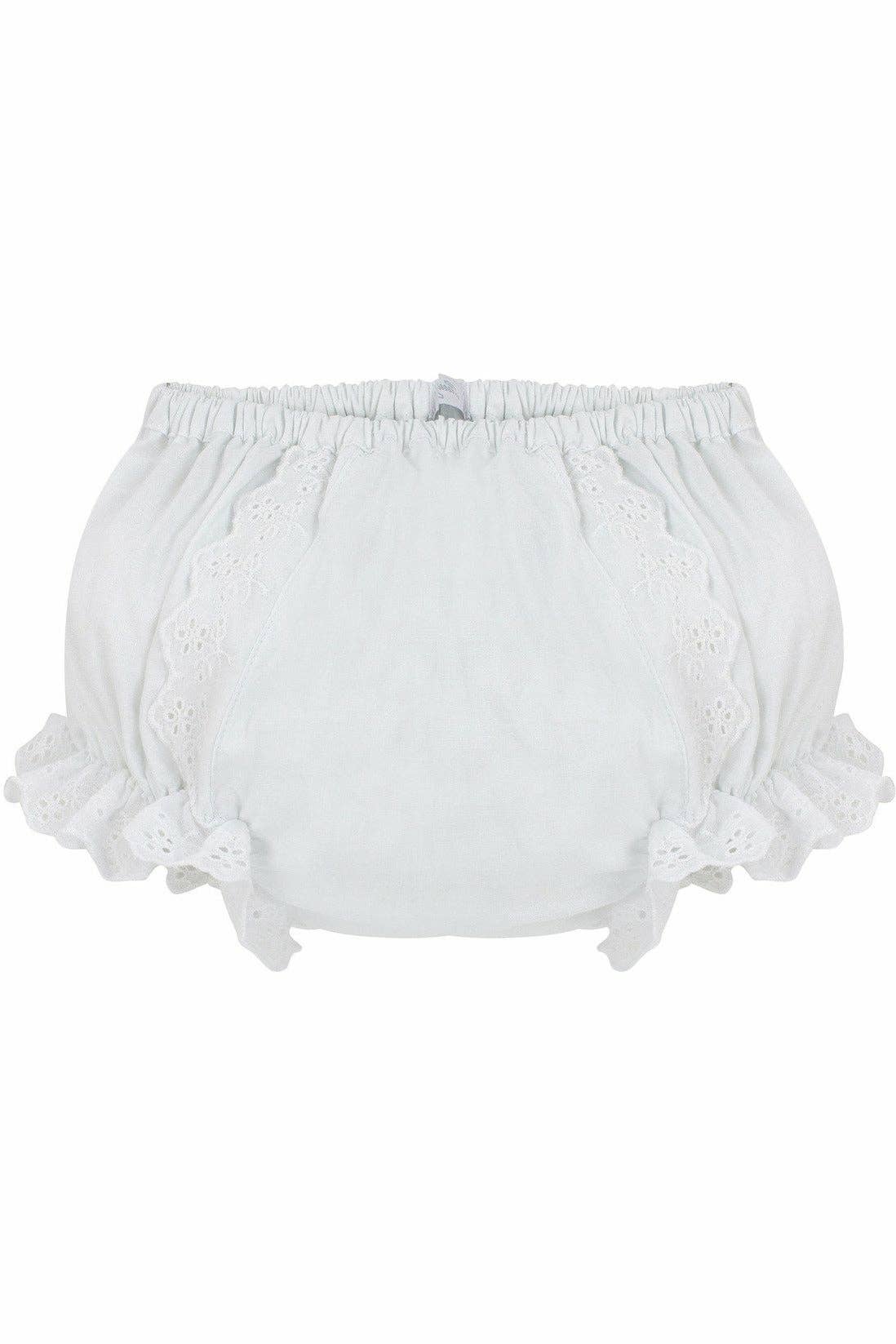 Baby Girls Cotton Diaper Covers - Ruffled White Flowers