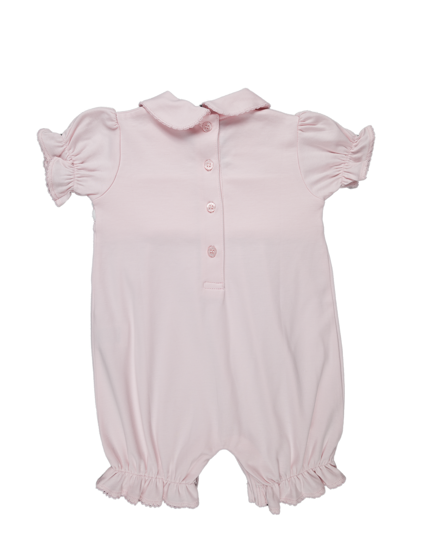 Pink Bear Smocked & Embroidered Pima Cotton Romper