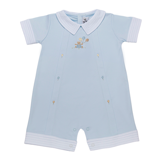 Blue Bear & Balloon Pima Cotton Romper