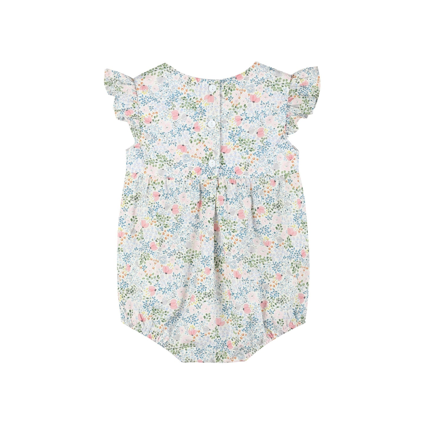 Pink Floral Print Smocked Futter Romper