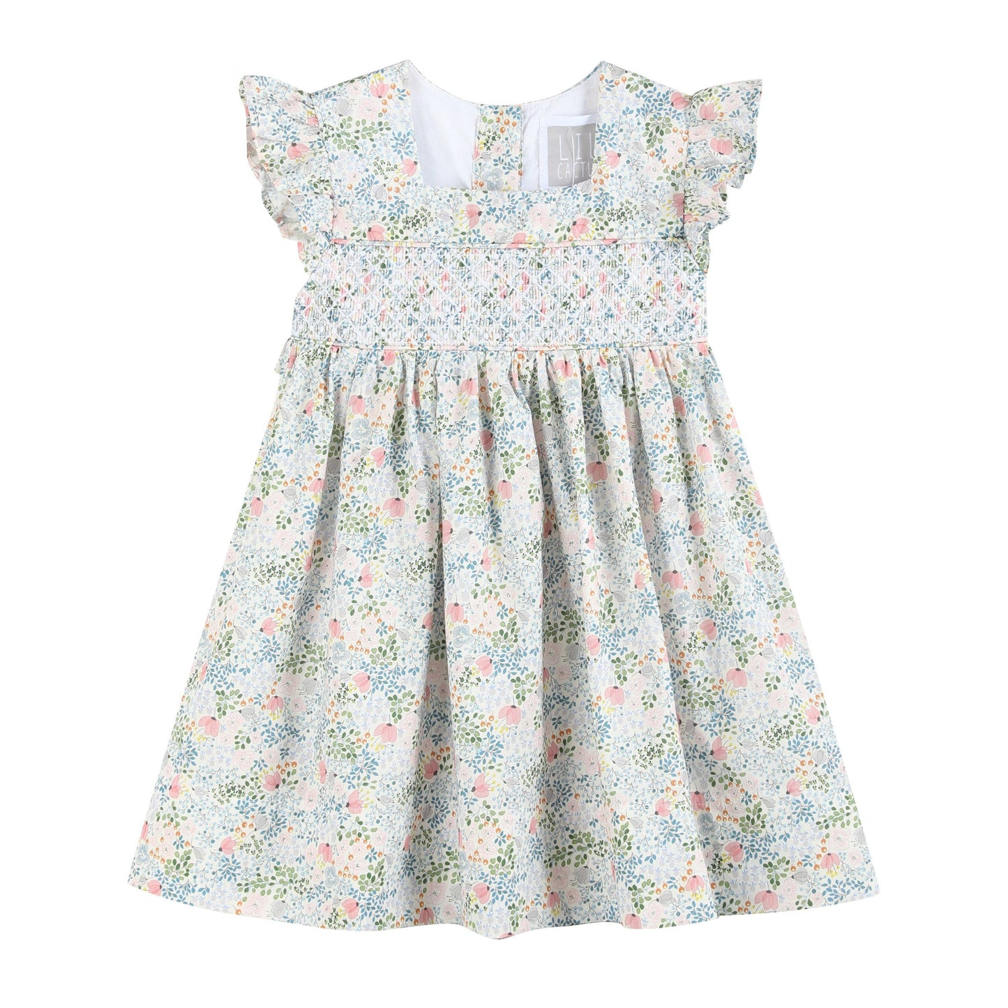 Pink Floral Print Smocked Flutter Dress