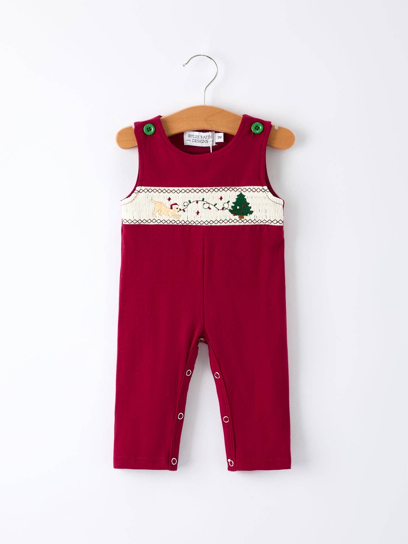 Christmas Tree Dog Smocked Embroidered Baby Boys Romper