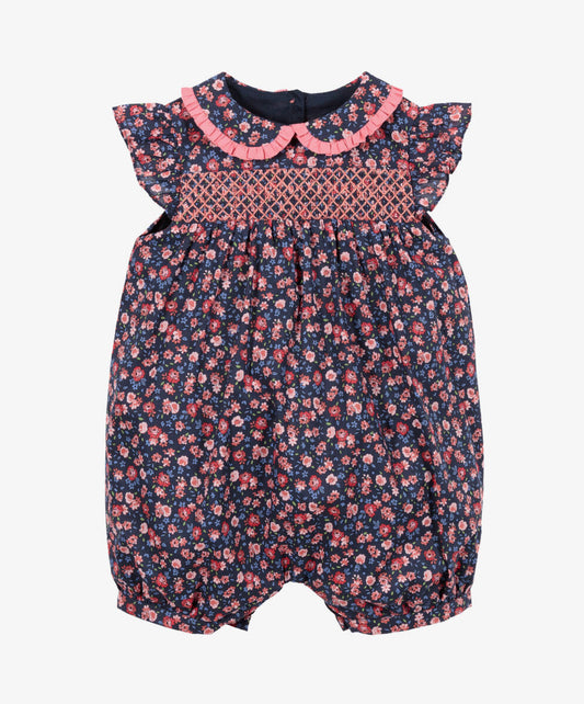 Baby Girls Blue & Pink Smocked Cotton Shortie