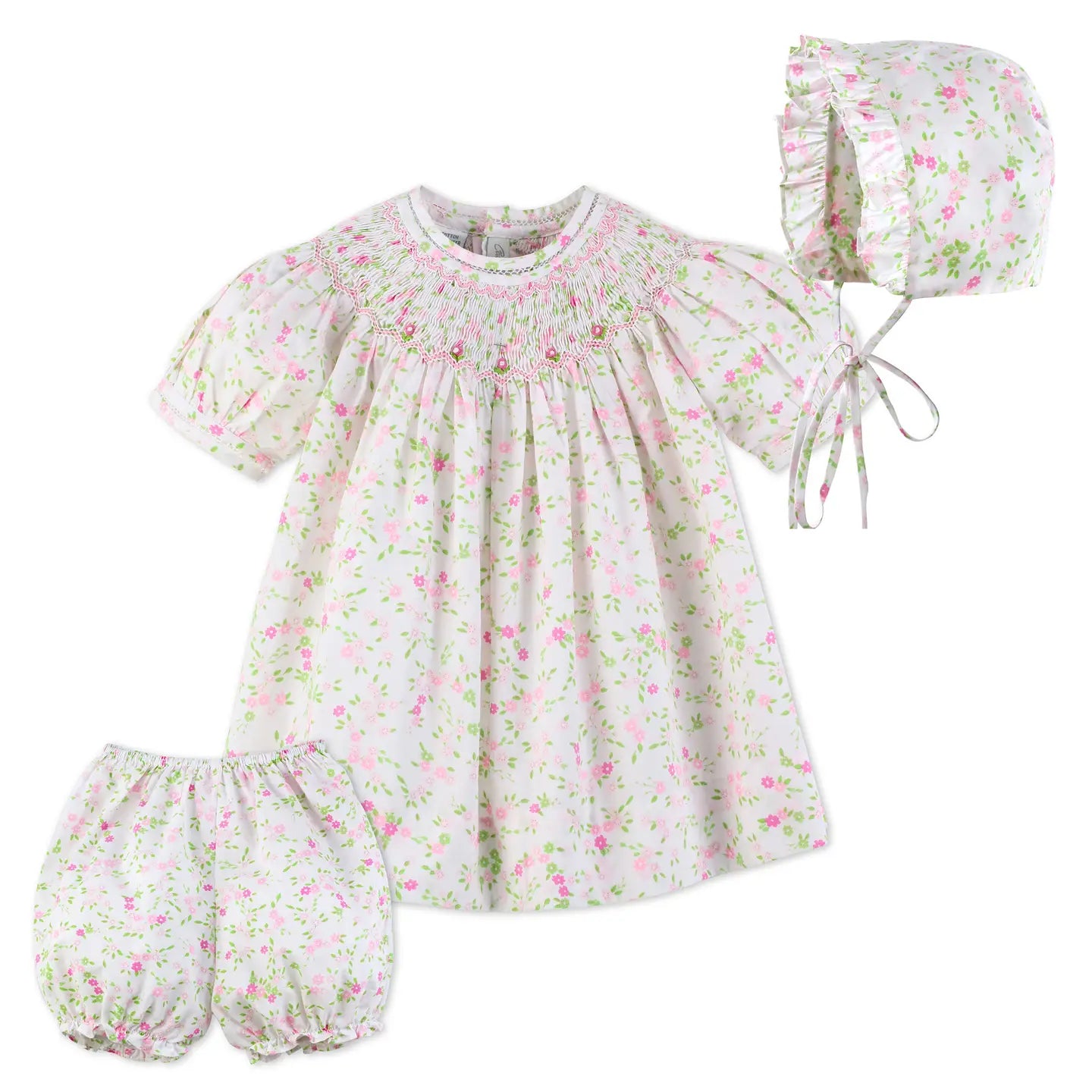 Hand Smocked Floral Bishop Dress