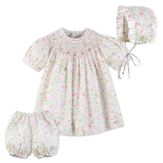 Hand Smocked Floral Bishop Dress
