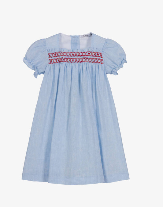 Girls Blue Cotton Smocked Dress