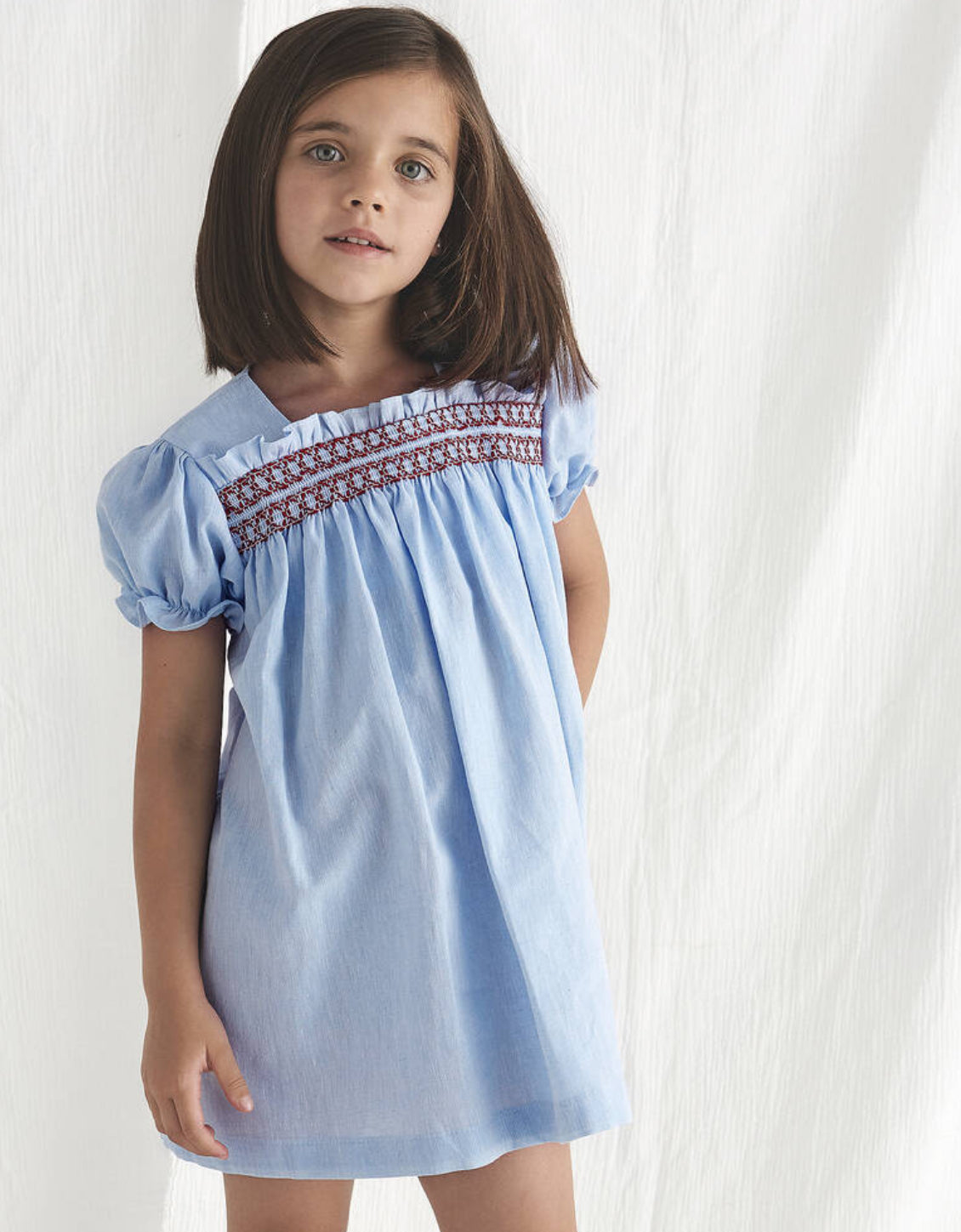 Girls Blue Cotton Smocked Dress