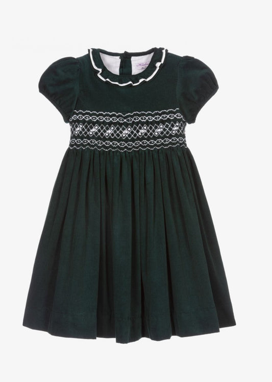 Green Smocked Corduroy Dress