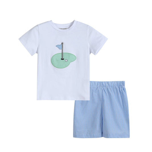 Blue Gingham Golf Shirt and Shorts Set