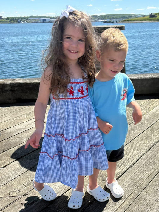 Blue Gingham Lobster Layered Sundress