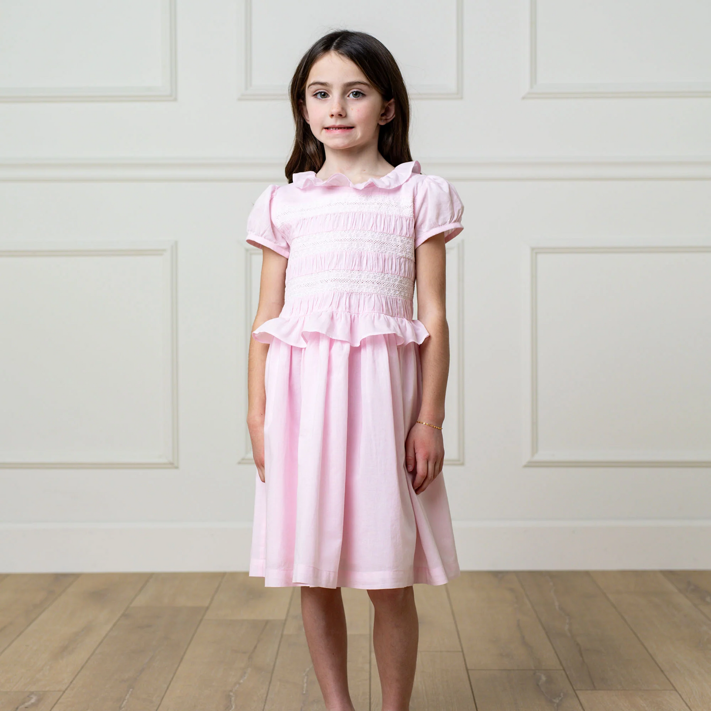 Organic Puff Sleeve Pink Smocked Dress