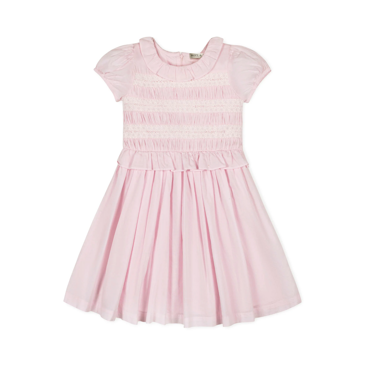 Organic Puff Sleeve Pink Smocked Dress