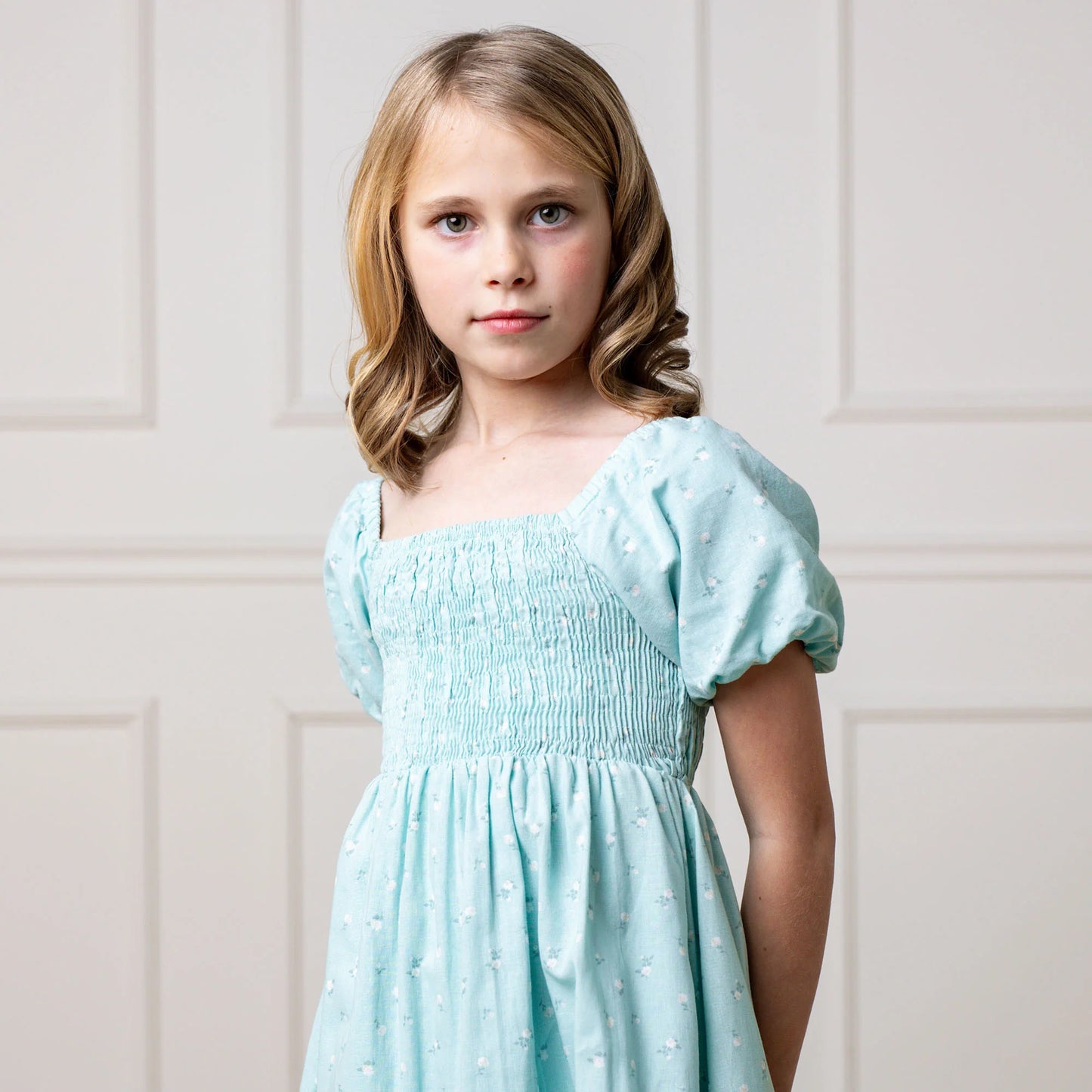 Organic Smocked Bubble Sleeve Dres