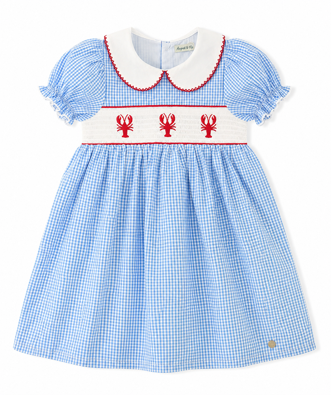 Blue Gingham Lobster Smocked Dress
