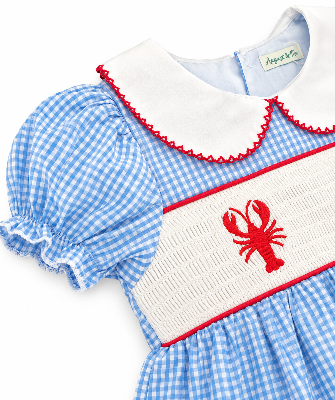Blue Gingham Lobster Smocked Dress