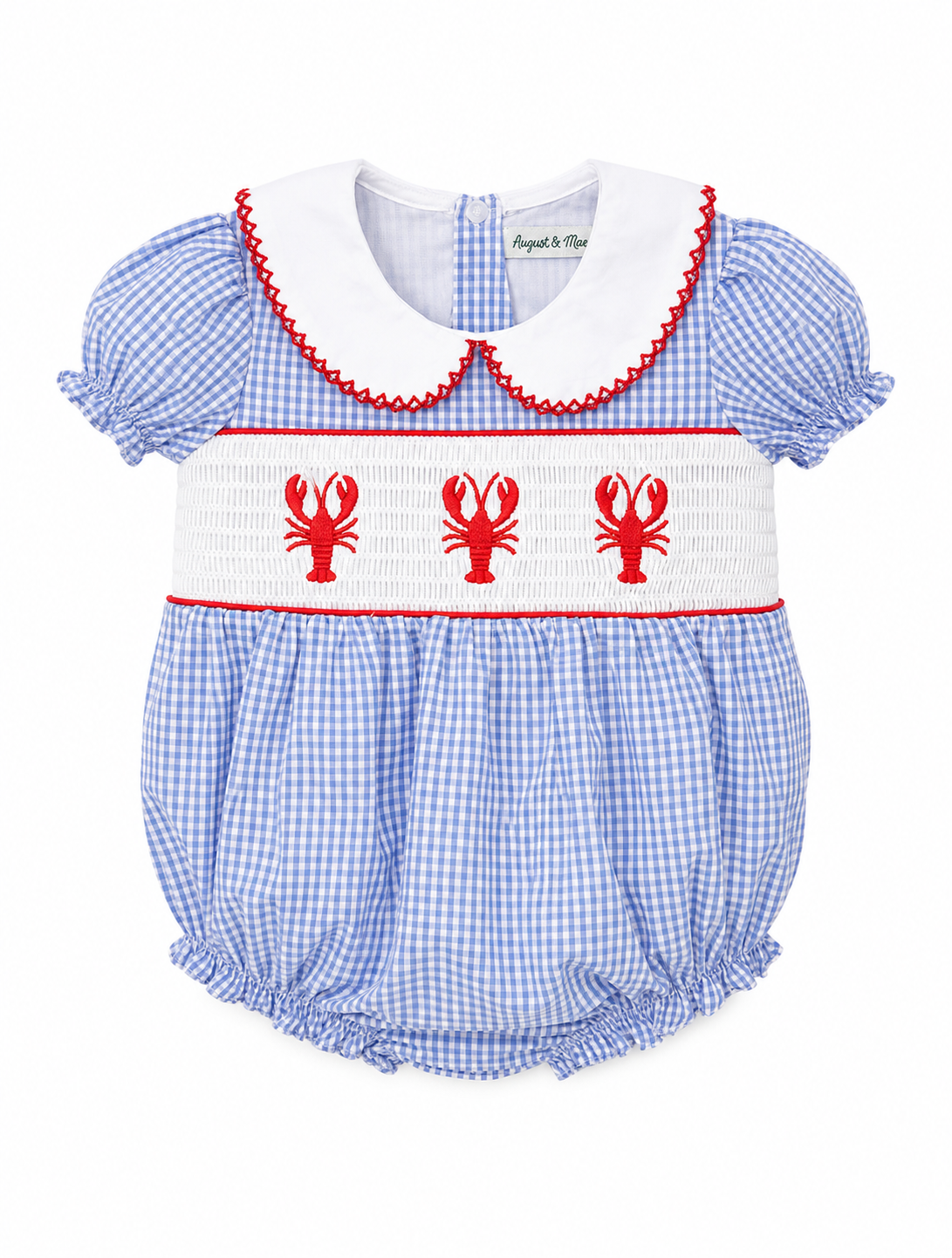 Blue Gingham Lobster Smocked Romper