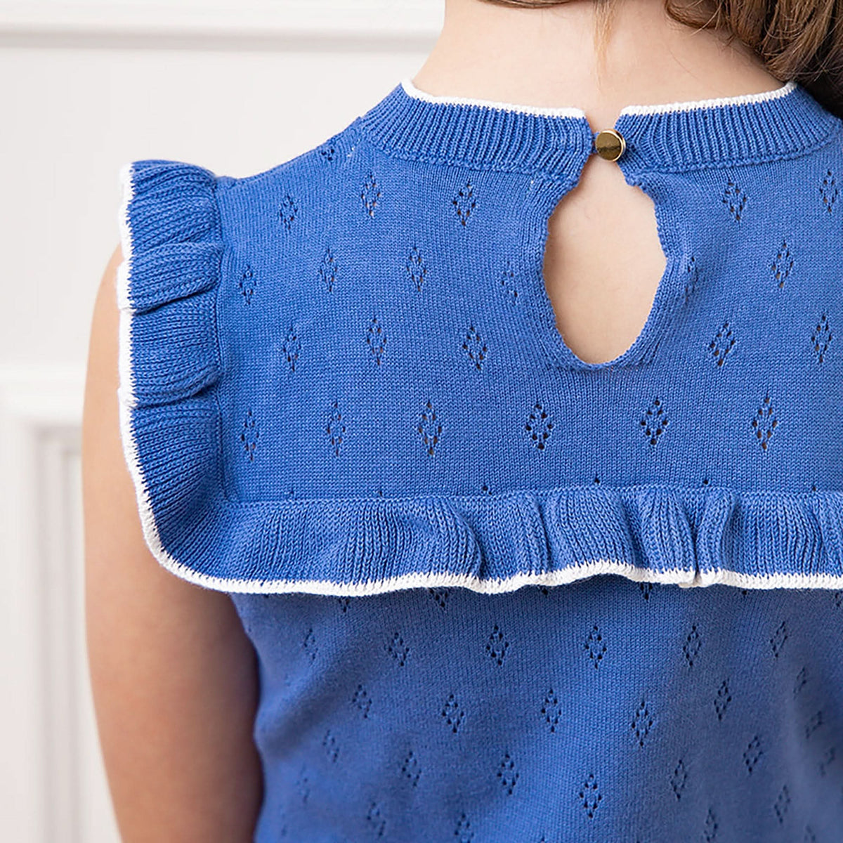 Blue Ruffle Yoke Organic Sweater Dress