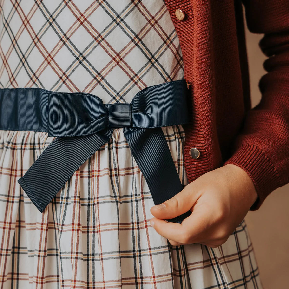 Organic Plaid Stretch Poplin Sash Dress