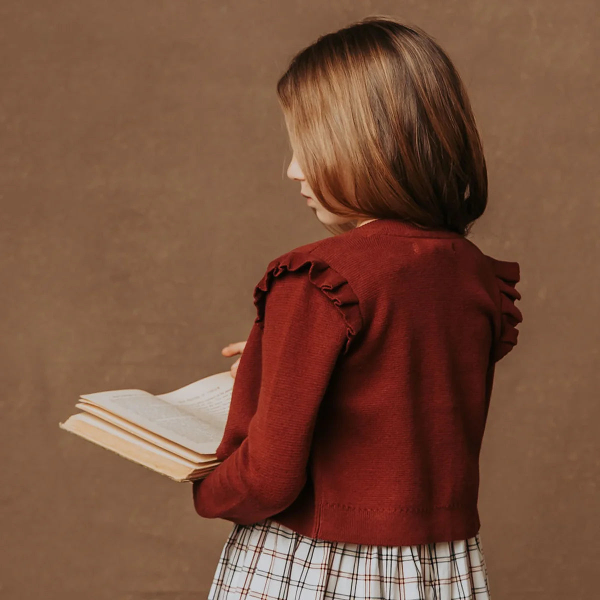 Organic Milano Cranberry Ruffle Cardigan