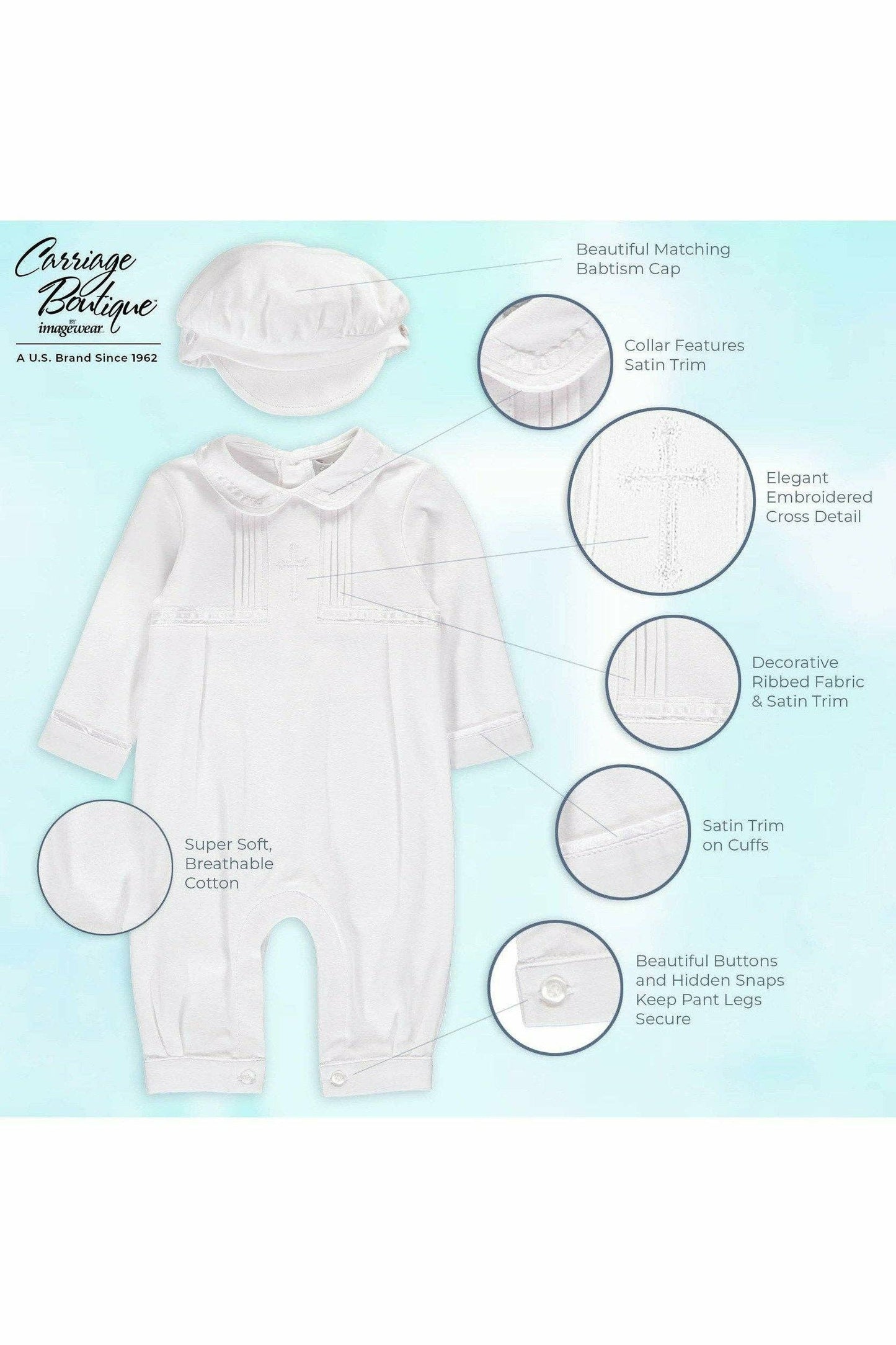Baby Boy Christening Set with Matching Hat