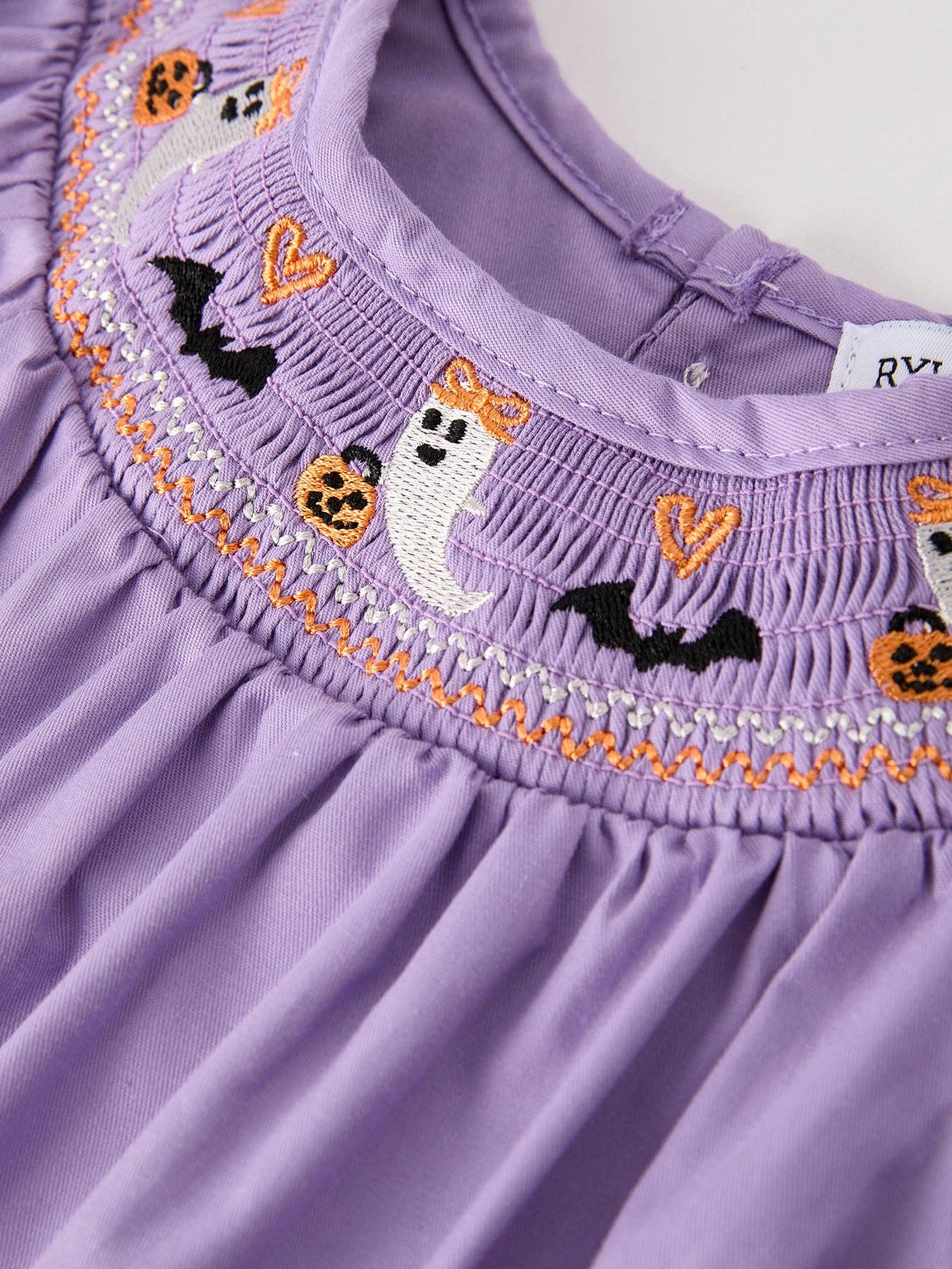 Purple Halloween Smocked Embroirdered Romper