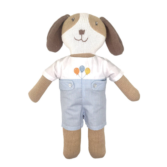 Knit Dog Doll with Birthday Romper