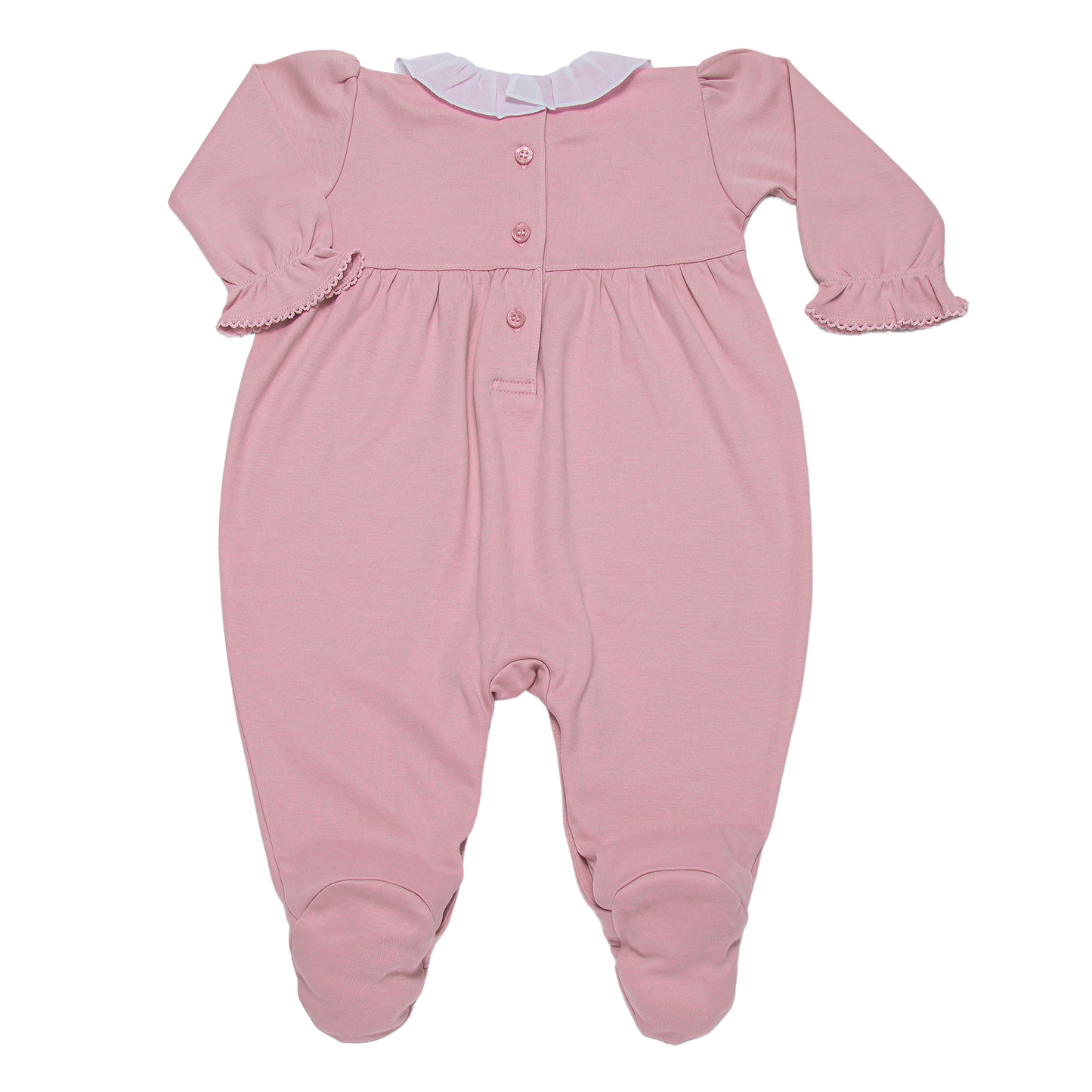Pink Floral Bow Ruffle Collar Pima Footie