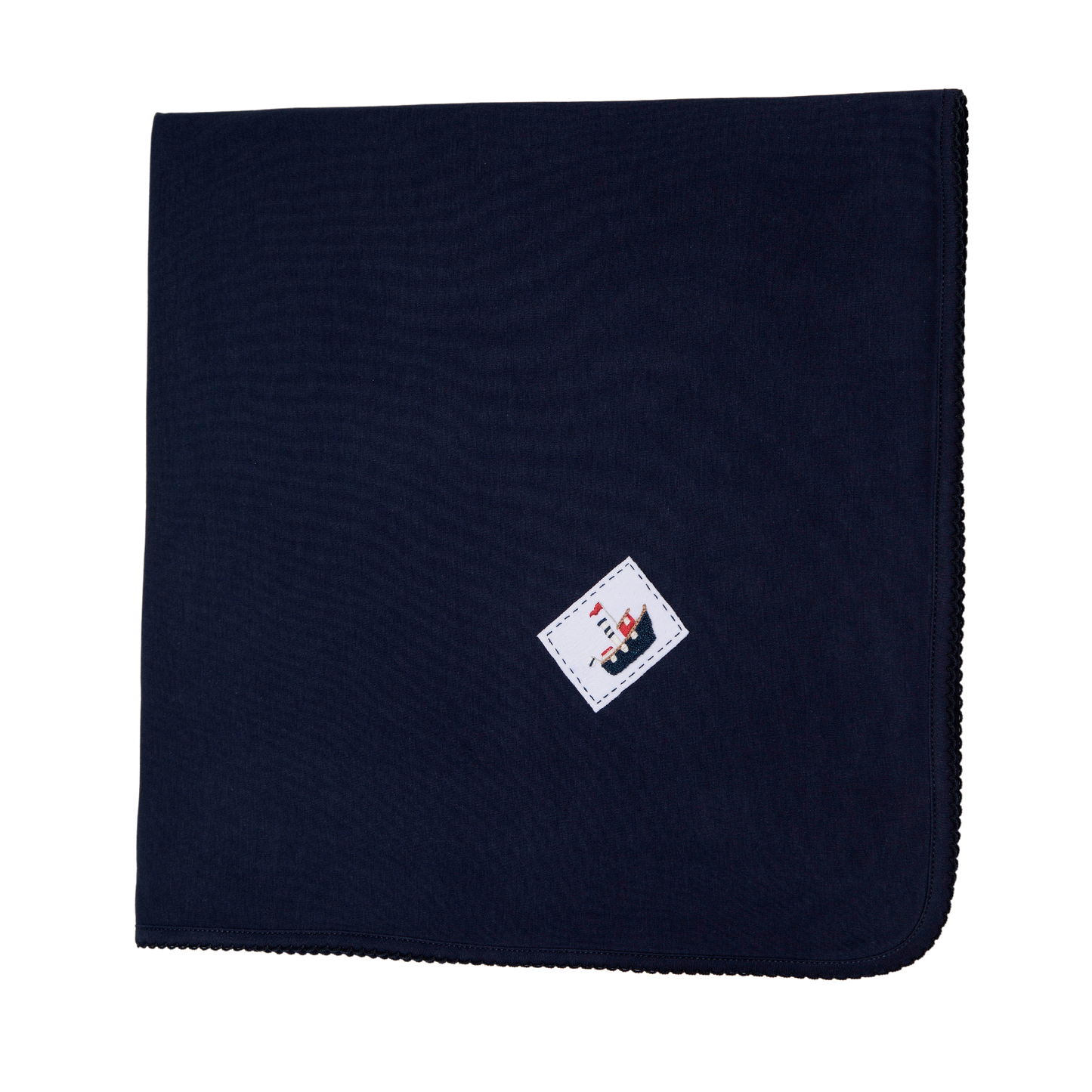 Navy Boat Embroidered Pima Baby Blanket
