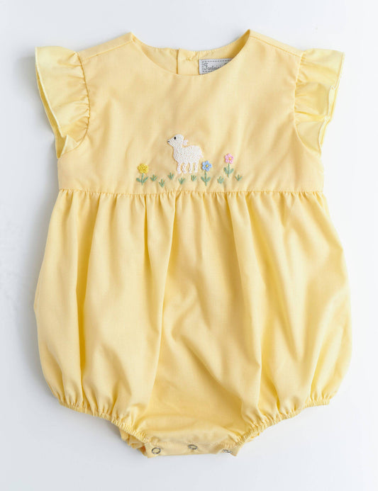 Yellow Baby Lamb Embroidered Romper
