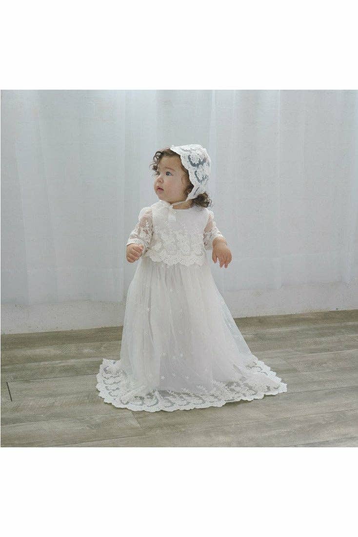 Baby Girl Lace Christening Gown & Bonnet