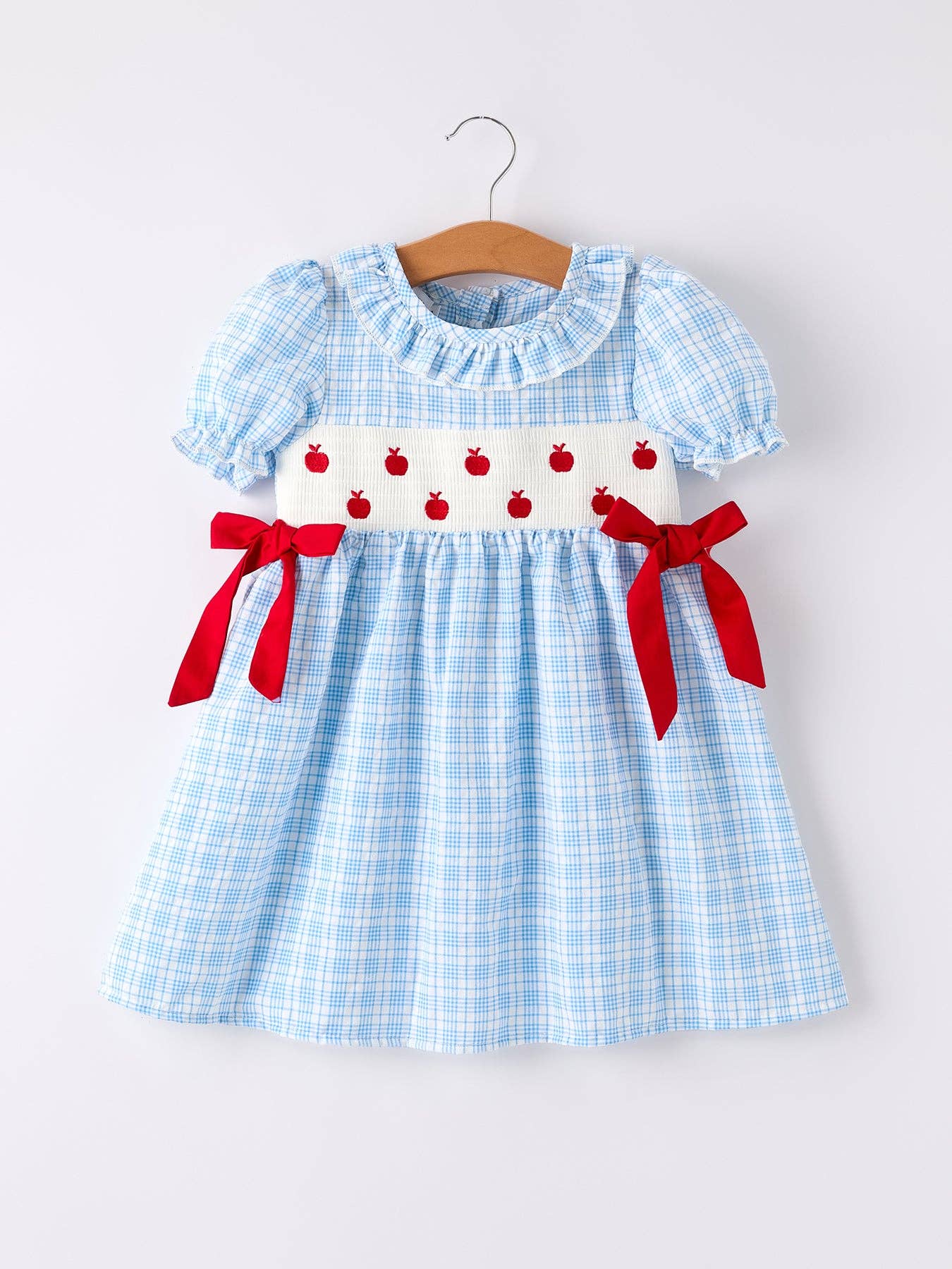 Back To School Blue Plaid Girls Cotton Dress
