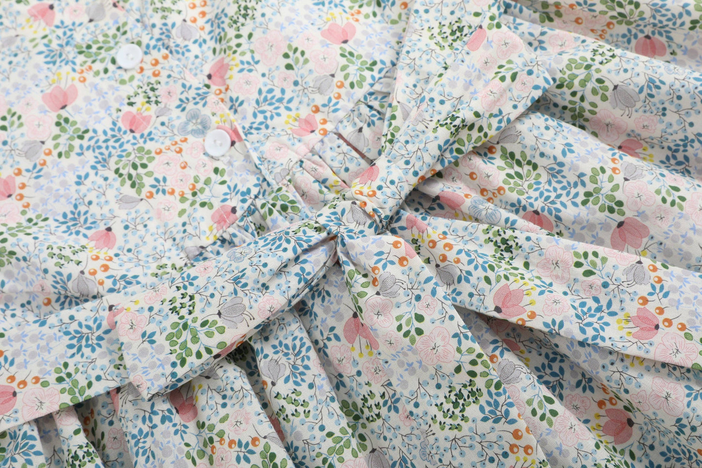 Pink Floral Print Smocked Flutter Dress