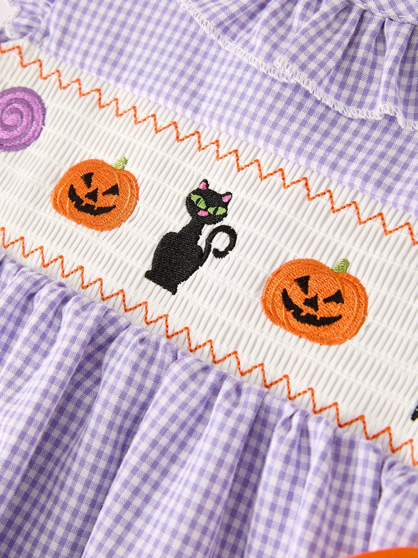 Fall Halloween Pumpkin Cat Smocked Embroidered Dress