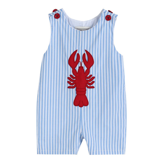 Blue Striped Lobster Applique Shortalls
