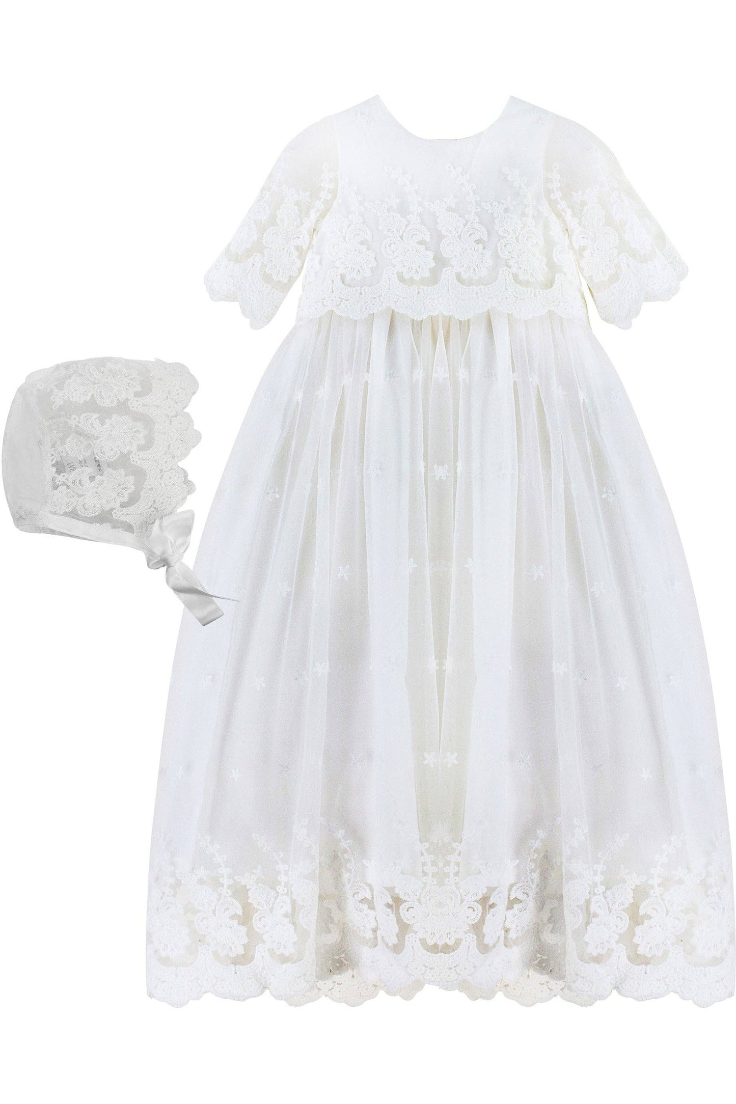 Baby Girl Lace Christening Gown & Bonnet