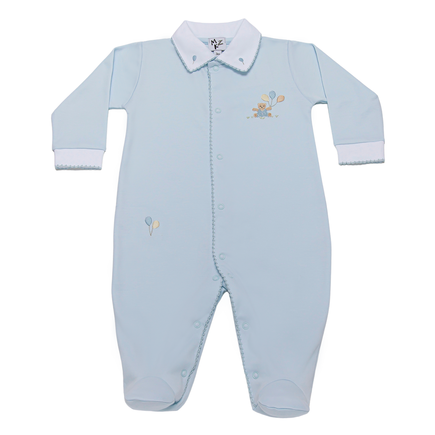 Baby Balloon Blue Bear Pima Footie
