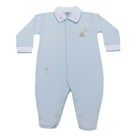 Baby Balloon Blue Bear Pima Footie