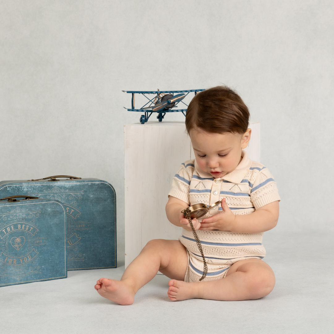 Boys Pointelle Striped Knit Romper