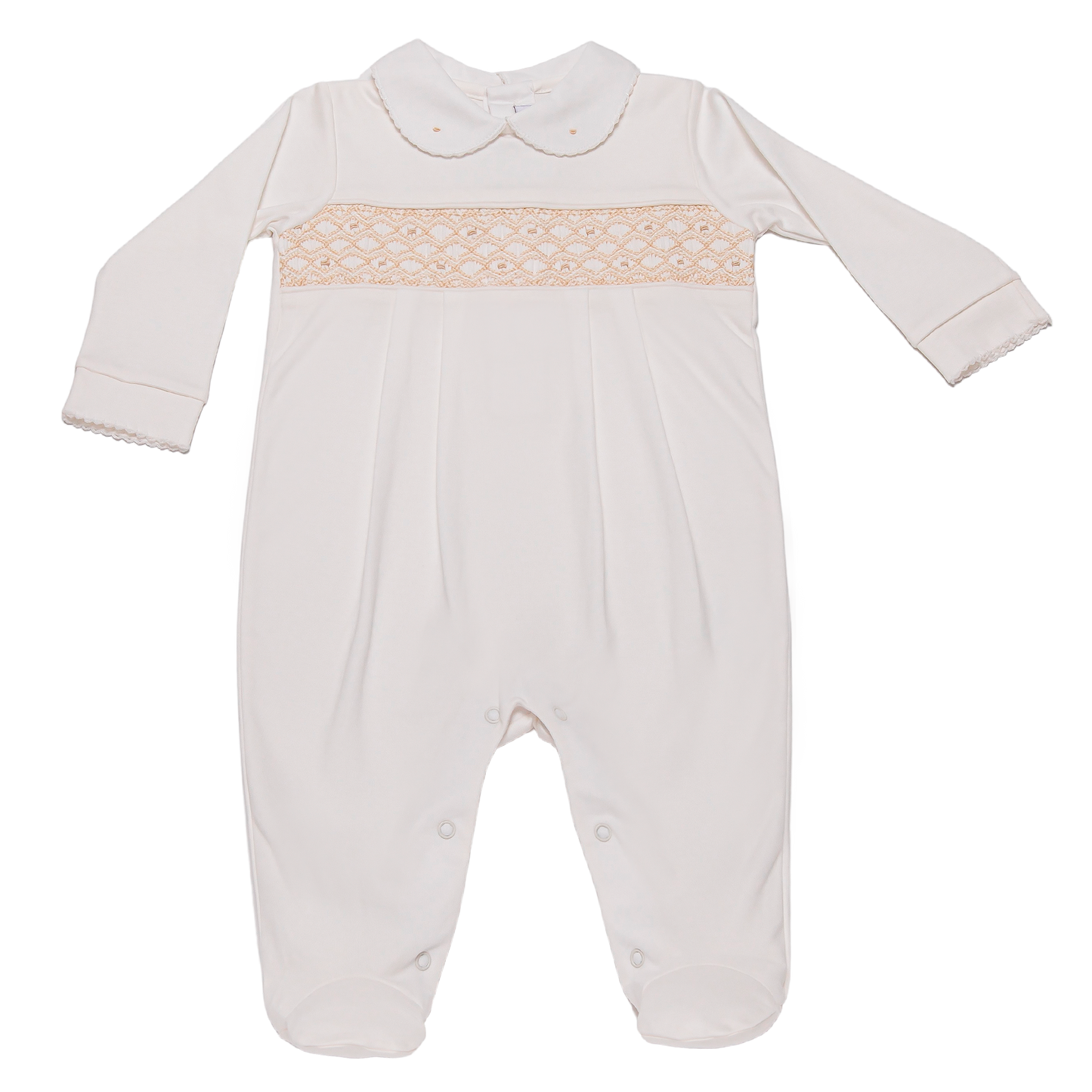 Baby Cream Smock open back Footie