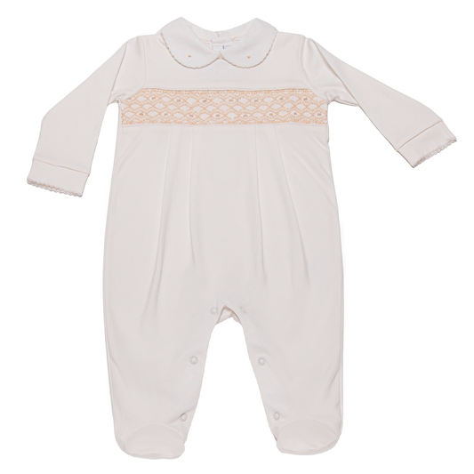 Baby Cream Smock open back Footie