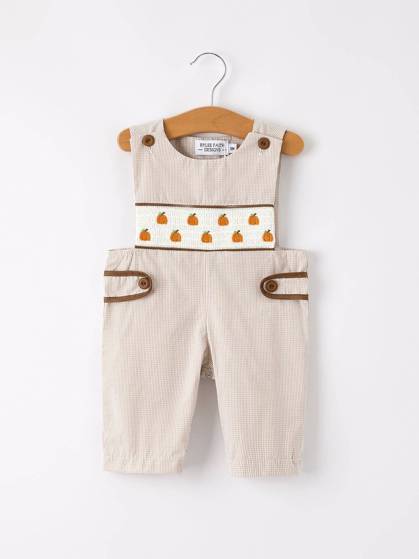 Halloween & Thanksgiving Pumpkin Smock Embroidered Boys Romper