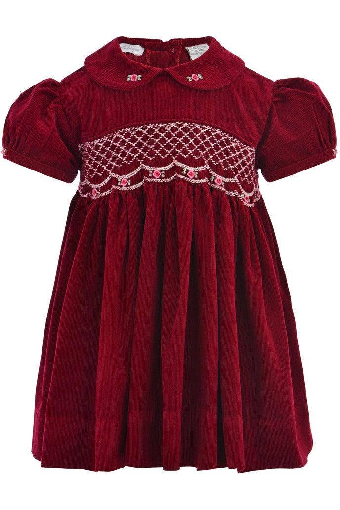 Maroon Corduroy Short Sleeve Dress