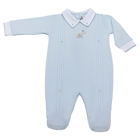 Blue Bear Embroidered Pima Footie