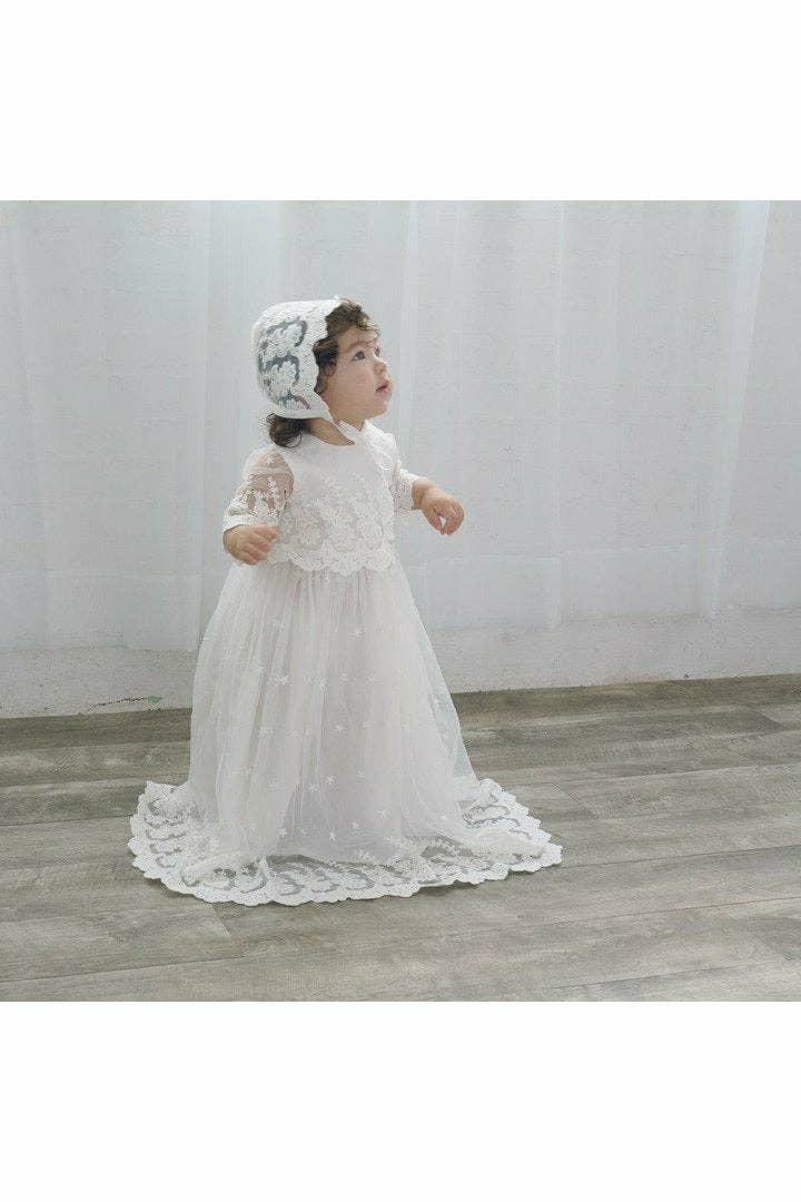 Baby Girl Lace Christening Gown & Bonnet