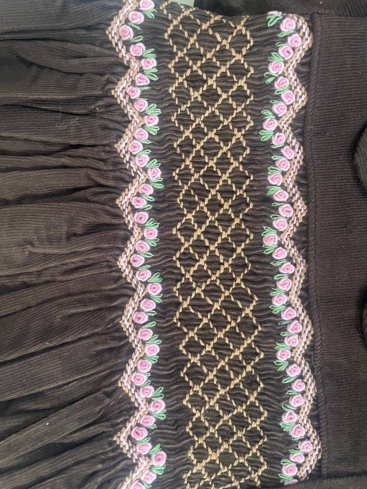 Brown Corduroy Smocked Dress