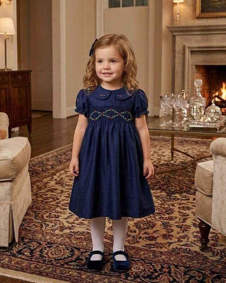 Navy Embroidered Dress for Girls