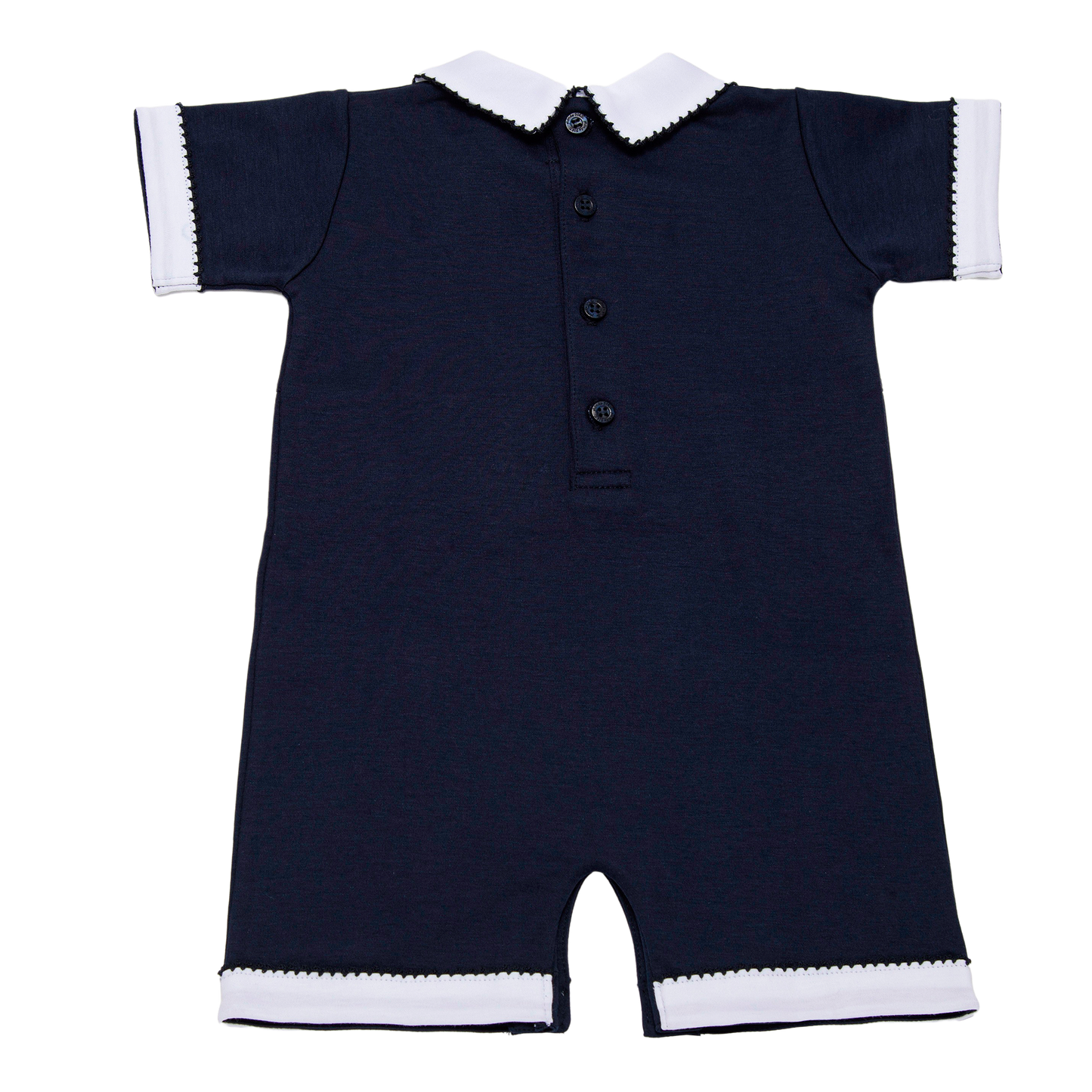 Baby Dark Blue Boat Collar White Pima Romper